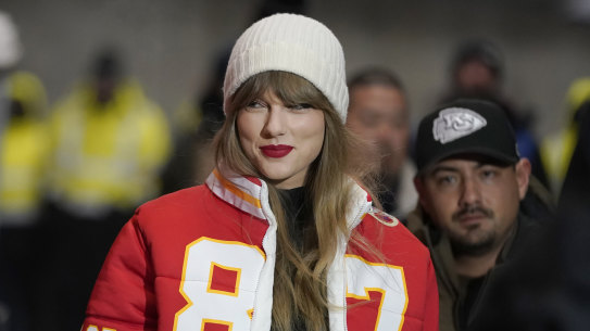 Taylor Swift  at the NFL wild-card playoff between the Kansas City Chiefs and the Miami Dolphins earlier this month.
