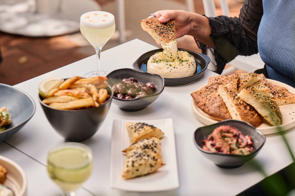 Taramasolata, bread and octopus.