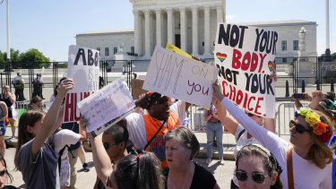 Protesters outside the US Supreme Court at the weekend. 