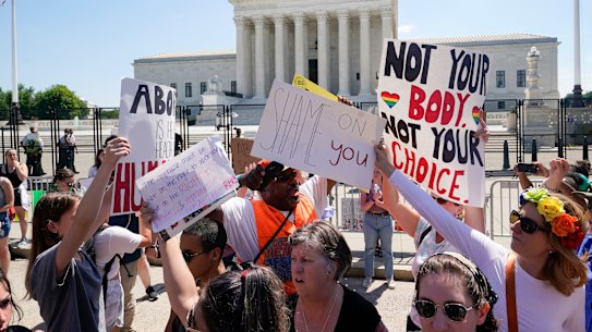 Protesters outside the US Supreme Court at the weekend. 
