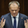Polish Prime Minister Donald Tusk speaks at the Sejm, the lower house of parliament, in Warsaw, Poland, on Friday. European countries are preparing for a future without the United States in their corner.