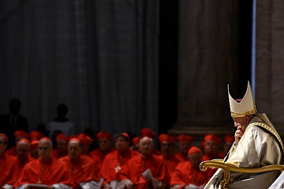 Pope Francis listens to the papal bull ‘Spes non confundit’, the official decree establishing the Catholic Holy Year. A once-every-quarter-century event that is expected to bring some 32 million pilgrims to Rome, during a solemn ceremony ahead of the second Vespers on Ascension Day in St. Peter’s Basilica at The Vatican.