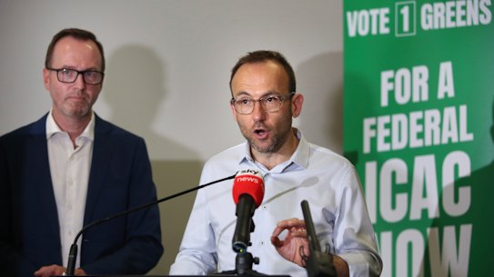 NSW Senator David Shoebridge and Greens leader Adam Bandt campaigned on a federal integrity commission.