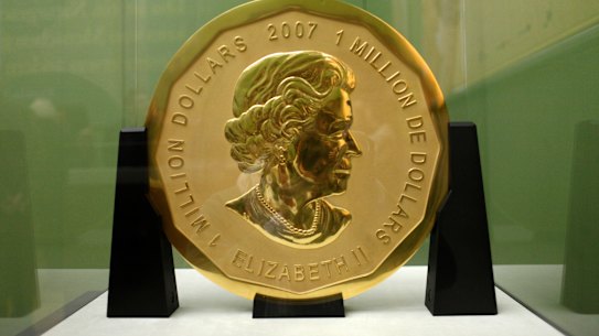 The 'Big Maple Leaf' gold coin  in the Bode Museum in Berlin. 