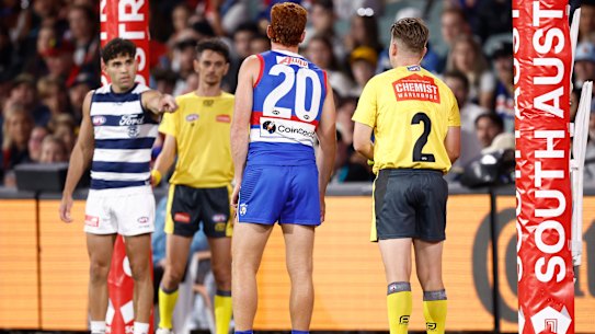 Tyson Stengle lines up his shot for goal after the ball was brought back when the video review awarded him a mark on the goal line.