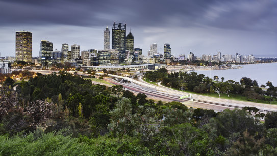 Perth city skyline at sunset Perth storm generic bad weather Western Australia. Picture: Getty Images