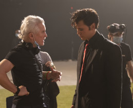 Director Baz Luhrman and Austin Butler on the set of a movie shot entirely in Queensland. 