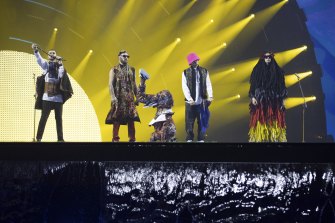 Kalush Orchestra from Ukraine perform Stefania at the 2022 Eurovision Song Contest.