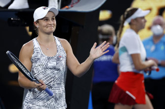 Ash Barty celebrates her win.