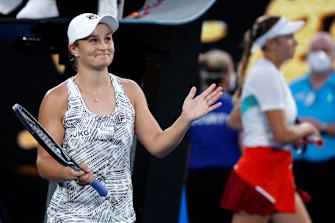 Ash Barty celebrates her win.