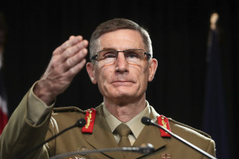 Chief of the Defence Force General Angus Campbell takes questions on Thursday.