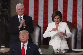 Speaker of the House Nancy Pelosi rips up papers after President Donald Trump delivers the State of the Union address last year.