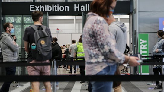 Brisbane’s mass vaccination centre at the Brisbane Convention and Exhibition Centre.