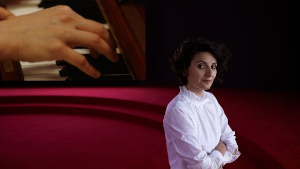 Angelica Mesiti with her work, Assembly, at the Australia Pavilion in Venice. 