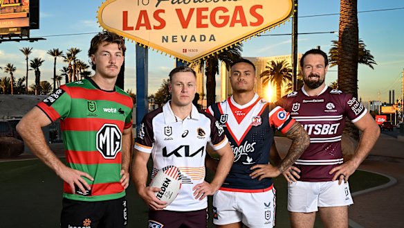 Spencer Leniu and Aaron Woods with Campbell Graham and Billy Walters on a promotional trip to Las Vegas in 2023.