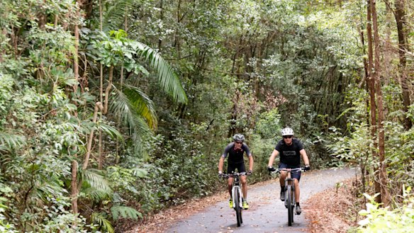 Cyclists enjoy the Tweed section of the Northern Rivers Rail Trail.