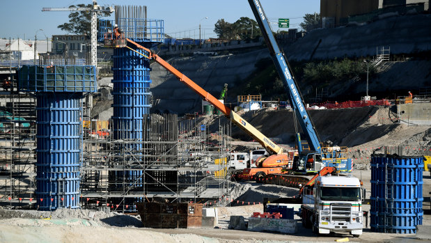 Construction at the St Peters interchange for WestConnex in August.