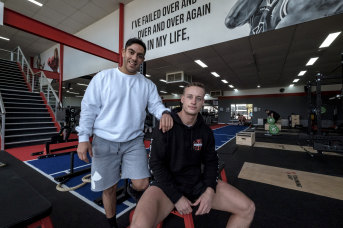 Good mates: personal trainer Josh Malia and equity analyst and fitness fanatic Andrew Gillies founded Weights for Mates to help young men with mental health.
