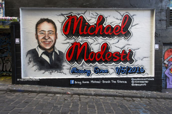 The mural of Michael Modesti in Hosier Lane, Melbourne.