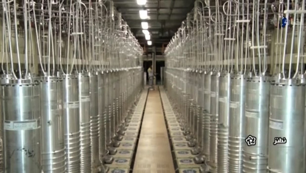 An image from video released by Islamic Republic of Iran Broadcasting shows centrifuge machines at the Natanz nuclear site. 