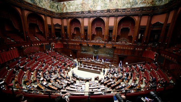 A general view of the Italian parliament as Italy’s Prime Minister Mario Draghi attends a lower Chamber session.