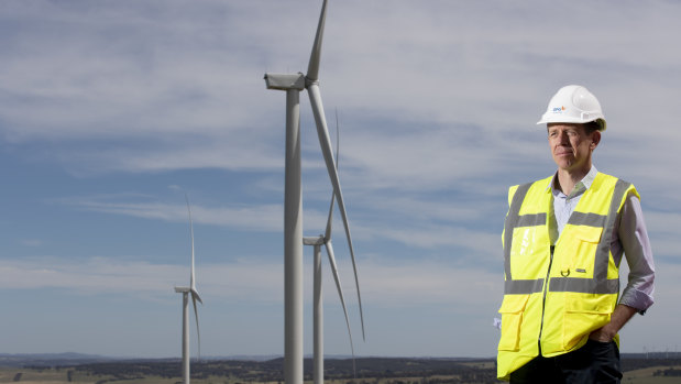 Minister for Climate Change and Sustainability Shane Rattenbury at Crookwell 2 wind farm.