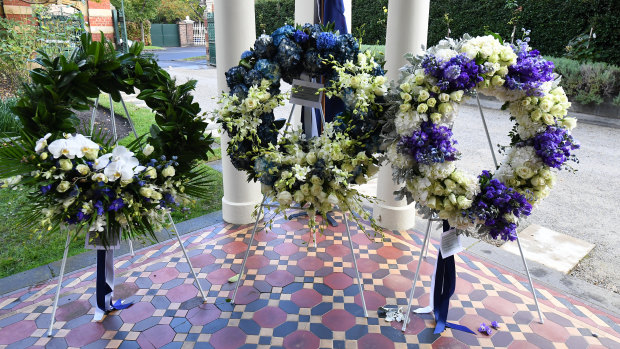 Three wreaths laid in memory of Josh Prestney. 