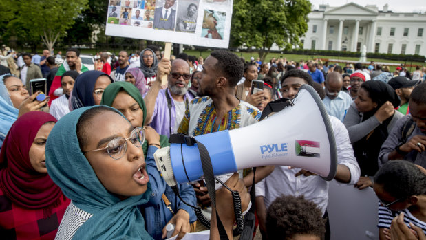 Sudanese Americans rally outside the White House in Washington.