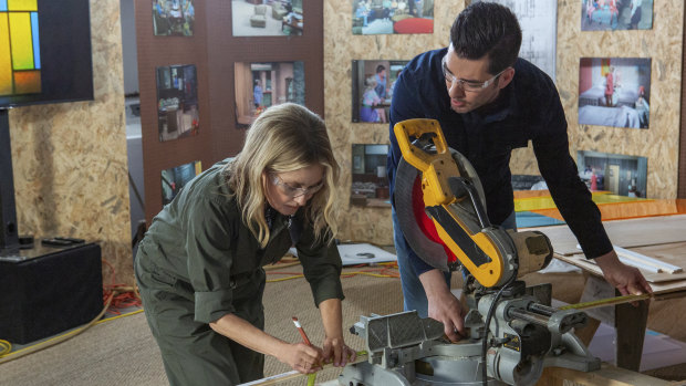 Maureen McCormick (left) working on the Brady house renovation.