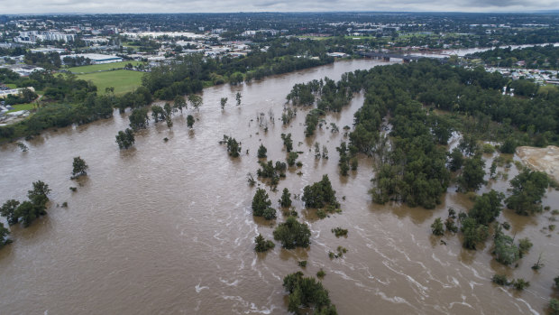 The Nepean River on Tuesday after days of heavy rain. 