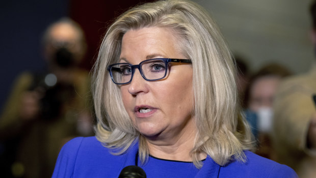 Liz Cheney speaks to reporters after House Republicans voted to oust her from her leadership post.