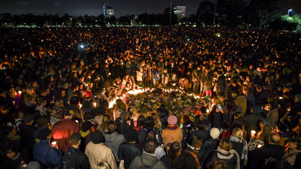Thousand of people attend a candlelight vigil in solidarity for the Melbourne comedian Eurydice Dixon. 