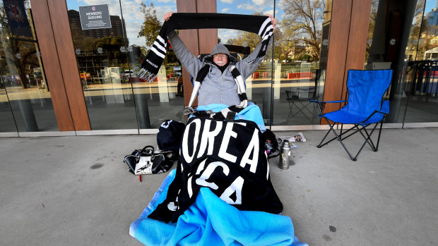 Collingwood supporter Alan Boland was the first person camped outside the MCG.