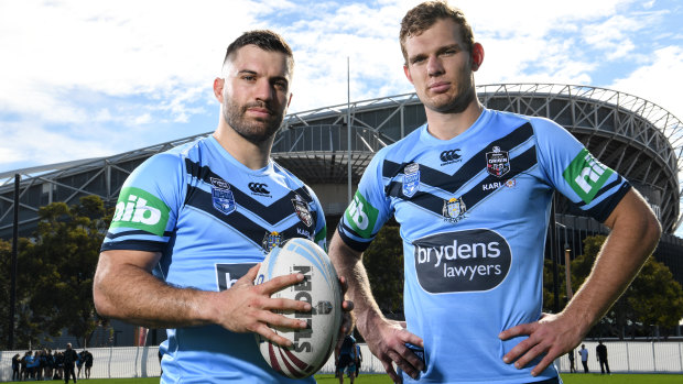 NSW Blues teammates James Tedesco and Tom Trbojevic.