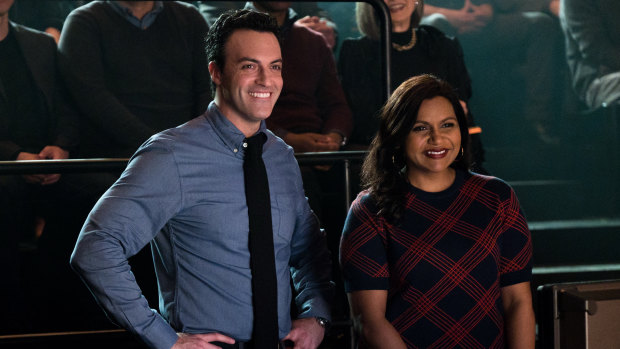 Reid Scott and Mindy Kaling in Late Night. 