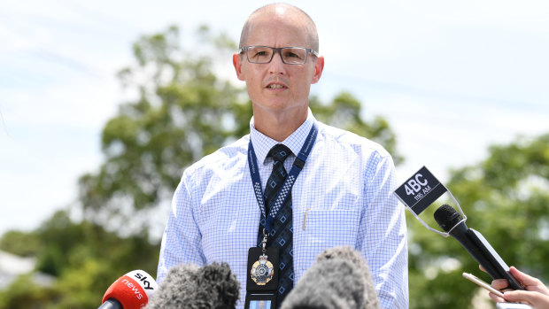 Inspector Mark Thompson addressing the media in Camp Hill only a few hours after the murder-suicide on Wednesday.