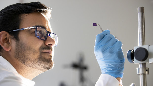 ANU PhD candidate Ankur Sharma examines a new biodegradeable, bendable organic semi-conductor, which aims to lead the way to bendable phones. 