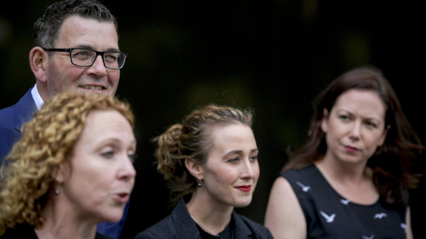 Gabrielle Williams (second from right) with Labor colleagues Daniel Andrews, Melissa Horne and Jaclyn Symes.