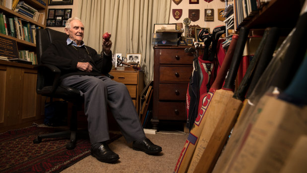Ninety not out: Australian cricket great Alan Davidson in his Sydney home.