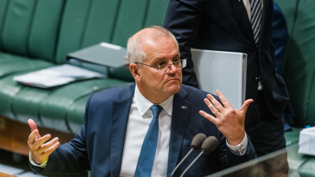 Prime Minsiter Scott Morrison in question time today. 
