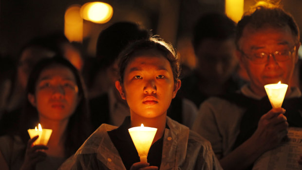 Thousands attended a candlelight vigil in Hong Kong last year for victims of the Tiananmen Square massacre.