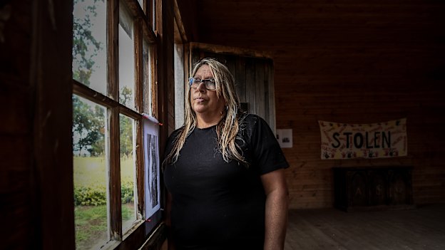 Aunty Donna Wright in an old dormitory at the Lake Condah Mission.