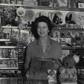 Yvonne Rentoul in her shop on the pylon in 1964.