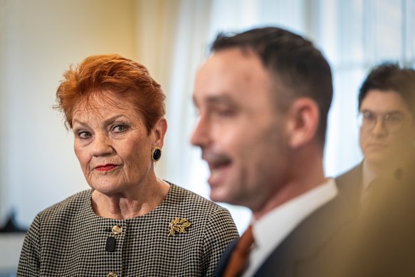 One Nation founder Pauline Hanson with the party’s Victorian leader Warren Pickering.