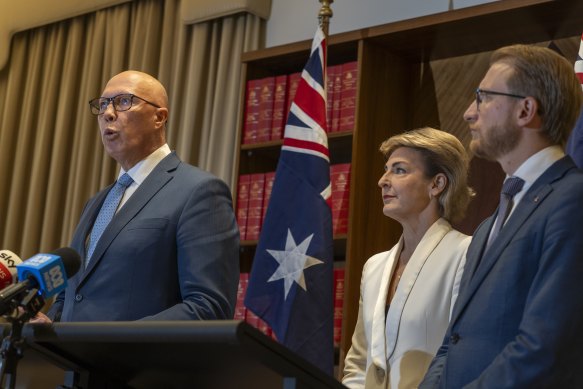 Opposition Leader Peter Dutton in Melbourne on Monday demanding federal Labor introduce racketeering laws.