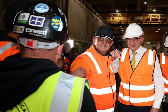 Prime Minister Anthony Albanese in his visit to Boyer paper mill in Tasmania.