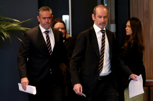 St Kilda CEO Simon Lethlean and club president Andrew Bassat prepare to justify their decision to sack Brett Ratten