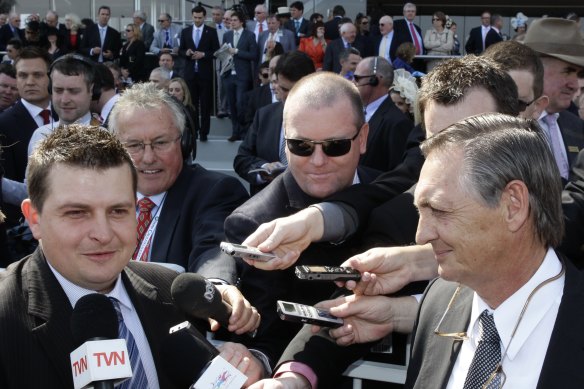 Paul, left, and Peter Snowden have emerging filly Secretly engaged at Hawkesbury on Sunday.