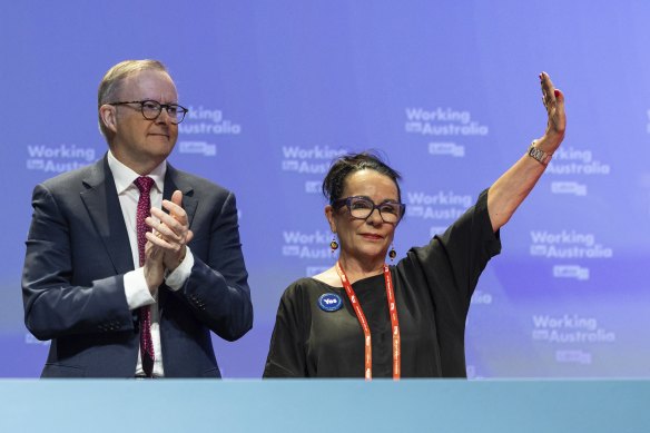 Prime Minister Anthony Albanese and Minister for Indigenous Australians Linda Burney at the Australian Labor Party’s national conference in August.