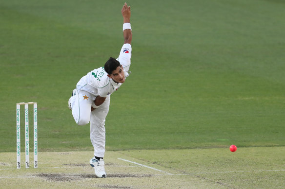 Pakistan's 16-year-old quick Naseem Shah in action.